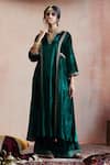 Weaver Story Green Velvet, Cotton Zari, Embroidery Split Kalidar Kurta And Farshi Pant Set Online at Aza Fashions Weaver Story_Green Velvet, Cotton Zari, Embroidery Split Kalidar Kurta And Farshi Pant Set _Online_at_Aza_Fashions