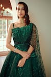 Adaara Couture_Emerald Green Silk Hand Embroidered Sequins Sweetheart Neck Top And Skirt Set _Online_at_Aza_Fashions