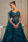 Adaara Couture Blue Bamboo, Organza Embroidery, Sequins, Crystals V-neck Hand Top And Skirt Set Online at Aza Fashions Adaara Couture_Blue Bamboo, Organza Embroidery, Sequins, Crystals V-neck Hand Top And Skirt Set _Online_at_Aza_Fashions