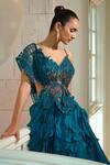 Buy Adaara Couture Blue Bamboo, Organza Embroidery, Sequins, Crystals V-neck Hand Top And Skirt Set Online at Aza Fashions Buy_Adaara Couture_Blue Bamboo, Organza Embroidery, Sequins, Crystals V-neck Hand Top And Skirt Set _Online_at_Aza_Fashions