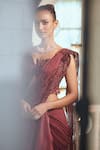 Shop_Adaara Couture_Wine Organza Hand Embroidered Sequins V Neck Pre-draped Saree With Blouse _Online_at_Aza_Fashions