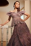 Buy Purple Satin Organza Hand Embroidered Sequins One Shoulder Top And ...