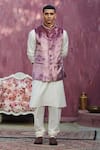 Weaver Story_Pink Velvet Embroidery Onion Nehru Jacket _Online_at_Aza_Fashions