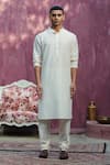 Buy_Weaver Story_Off White Cotton Silk Plain Straight Kurta Churidar Set _at_Aza_Fashions