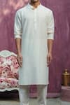 Buy_Weaver Story_Off White Cotton Silk Plain Straight Kurta Churidar Set _Online_at_Aza_Fashions