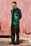 Weaver Story_Green Velvet Plain Dabka Embellished Collar Nehru Jacket _Online_at_Aza_Fashions