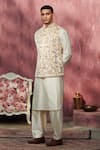 Weaver Story_Off White Velvet Plain Floral Jaal Embroidered Nehru Jacket _Online_at_Aza_Fashions