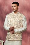 Buy_Weaver Story_Off White Velvet Plain Floral Jaal Embroidered Nehru Jacket _Online_at_Aza_Fashions