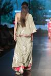Shop_Nikasha_Grey Asymmetric Foil Print Top With Skirt For Women_at_Aza_Fashions