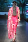 Shop_Nikasha_Pink V Neck Foil Crinkled Striped Saree _at_Aza_Fashions