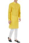 Buy Chatenya Mittal Yellow Check Pattern Cotton Kurta at Aza Fashions Buy_Chatenya Mittal_Yellow Check Pattern Cotton Kurta_at_Aza_Fashions
