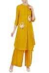 Buy_Desert Shine by Sulochana Jangir_Yellow Round Linen Georgette Kurta And Pant Set For Women_at_Aza_Fashions