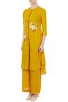 Buy_Desert Shine by Sulochana Jangir_Yellow Round Linen Georgette Kurta And Pant Set For Women_Online_at_Aza_Fashions