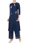 Buy_Desert Shine by Sulochana Jangir_Blue Linen Georgette Embroidered Floral Motifs Kurta And Palazzo Set For Women_at_Aza_Fashions