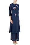 Desert Shine by Sulochana Jangir_Blue Linen Georgette Embroidered Floral Motifs Kurta And Palazzo Set For Women_Online_at_Aza_Fashions