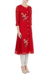 Desert Shine by Sulochana Jangir_Red Linen Georgette Embroidered Floral Jewel Neck Kurta For Women_Online_at_Aza_Fashions