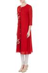 Buy_Desert Shine by Sulochana Jangir_Red Linen Georgette Embroidered Floral Jewel Neck Kurta For Women_Online_at_Aza_Fashions