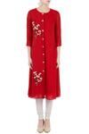 Shop_Desert Shine by Sulochana Jangir_Red Linen Georgette Embroidered Floral Jewel Neck Kurta For Women_Online_at_Aza_Fashions
