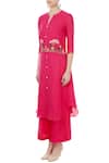 Buy_Desert Shine by Sulochana Jangir_Pink Linen Georgette Asymmetric Embroidered Kurta And Palazzo Set_Online_at_Aza_Fashions