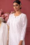 Ruh Clothing_White Organic Cotton Hand Embroidered Chikankari Round Notched Kurta Set _Online_at_Aza_Fashions