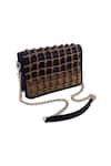 Devina Juneja_Beige Faux Leather Woven Clutch _Online_at_Aza_Fashions