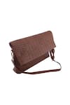 Devina Juneja Brown Leather Woven Clutch Online at Aza Fashions Devina Juneja_Brown Leather Woven Clutch _Online_at_Aza_Fashions