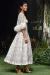 Shop_Shriya Som_Off White Tulle Embroidered Mirror Work Cape  _at_Aza_Fashions