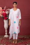 Buy_Ruh Clothing_White Organic Cotton Hand Embroidered Chikankari Round Floral Painted Kurta Set _at_Aza_Fashions