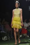 Shop_Shriya Som_Yellow Tulle Embellished Crystal Work Halter Dress For Women_at_Aza_Fashions