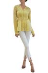 Buy_Shriya Som_Yellow Sheer Silk Godet Notched Front Zipper Jacket For Women_at_Aza_Fashions