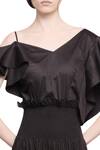 Buy_Manika Nanda_Brown V Neck Flared Midi Dress For Women_Online_at_Aza_Fashions