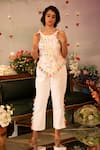 Buy_Ruh Clothing_White Organic Cotton Hand Embroidered Mirror Work Round Floral Top And Pant Set _at_Aza_Fashions