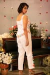 Shop_Ruh Clothing_White Organic Cotton Hand Embroidered Mirror Work Round Floral Top And Pant Set _at_Aza_Fashions
