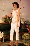 Ruh Clothing_White Organic Cotton Hand Embroidered Mirror Work Round Floral Top And Pant Set _Online_at_Aza_Fashions