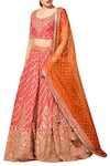 Buy_RI.Ritu Kumar_Coral Silk Dupion Embroidered Round Blouse Lehenga Set _at_Aza_Fashions