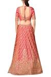 Shop_RI.Ritu Kumar_Coral Silk Dupion Embroidered Round Blouse Lehenga Set _at_Aza_Fashions