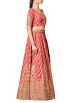 RI.Ritu Kumar_Coral Silk Dupion Embroidered Round Blouse Lehenga Set _Online_at_Aza_Fashions