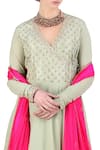 Nikasha_Green V Neck Embroidered Angrakha Set For Women_Online_at_Aza_Fashions