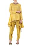Buy_Nikasha_Yellow Asymmetric Kurta And Dhoti Pant Set_at_Aza_Fashions