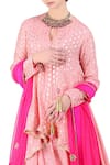 Nikasha_Pink Round Foil Print Asymmetric Kurta And Lehenga Set _Online_at_Aza_Fashions