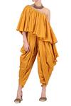 Buy_Nikasha_Yellow Asymmetric One Shoulder Blouse And Dhoti Pant Set For Women_at_Aza_Fashions