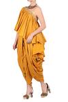 Shop_Nikasha_Yellow Asymmetric One Shoulder Blouse And Dhoti Pant Set For Women_at_Aza_Fashions