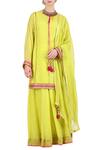 Buy_Nikasha_Green Round Kota Silk Kurta And Lehenga Set For Women_at_Aza_Fashions