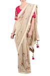 Buy_Nikasha_Beige Chanderi Square Neck Saree With Blouse For Women_at_Aza_Fashions