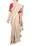 Shop_Nikasha_Beige Chanderi Square Neck Saree With Blouse For Women_at_Aza_Fashions