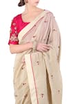 Nikasha_Beige Chanderi Square Neck Saree With Blouse For Women_Online_at_Aza_Fashions