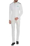 Buy_Mapxencars_White Suiting Fabric Zipper Jacket And Pant Set  _at_Aza_Fashions