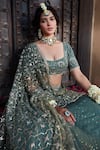 Shop_Kritika Dawar_Green Chanderi, Georgette, Net Mirrors, Scallop Embroidered Bridal Lehenga Set _at_Aza_Fashions