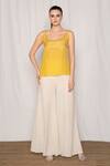Amrta By Guneet Kondal_Yellow Viscose Pearls, Beads, Zari Scoop Neck Embroidered Top And Flared Pant Set _Online_at_Aza_Fashions