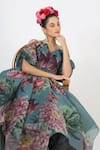 Buy_Geisha Designs_Blue Polyester Printed Floral Sweetheart Off Shoulder Botanical Gown  _Online_at_Aza_Fashions